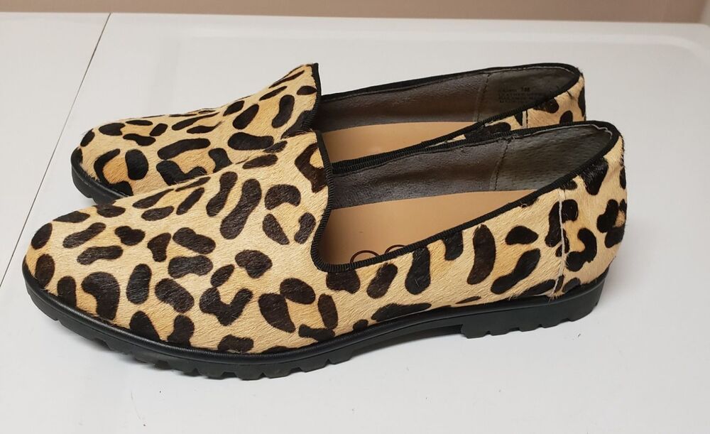 ME TOO Women’s Cheetah Print Calf Hair Suede Loafers Tan Flats Sz 7M